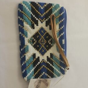 Elegant Blue and Black Beaded Wristlet